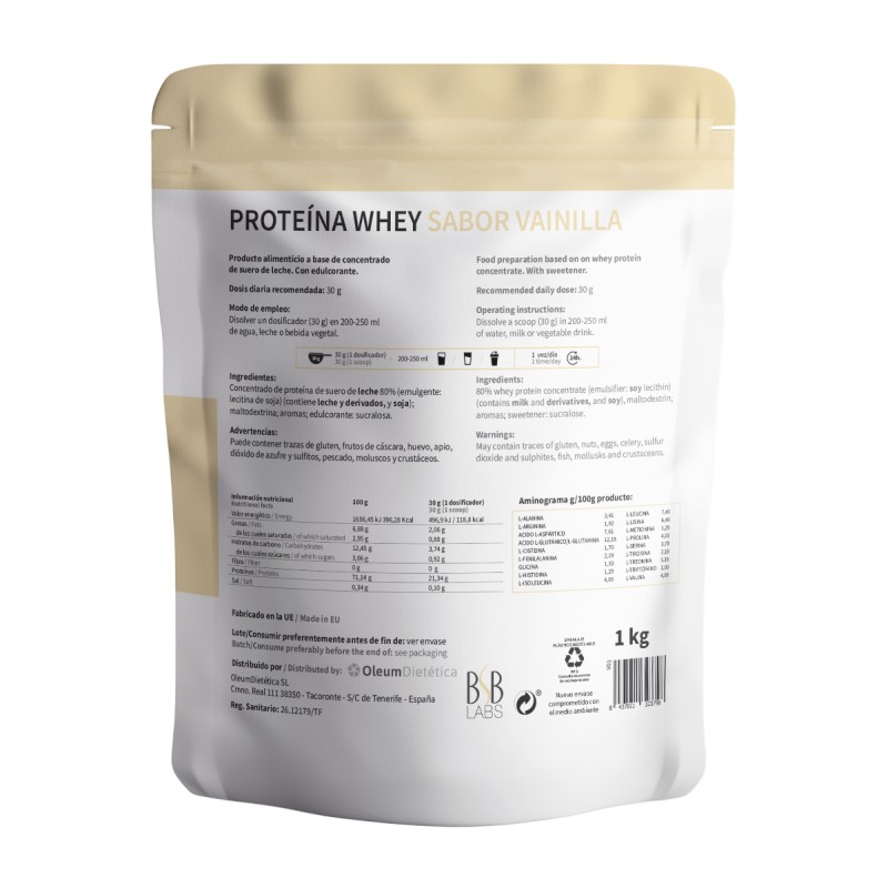 Proteína Whey - Sabor vainilla. 1 kg