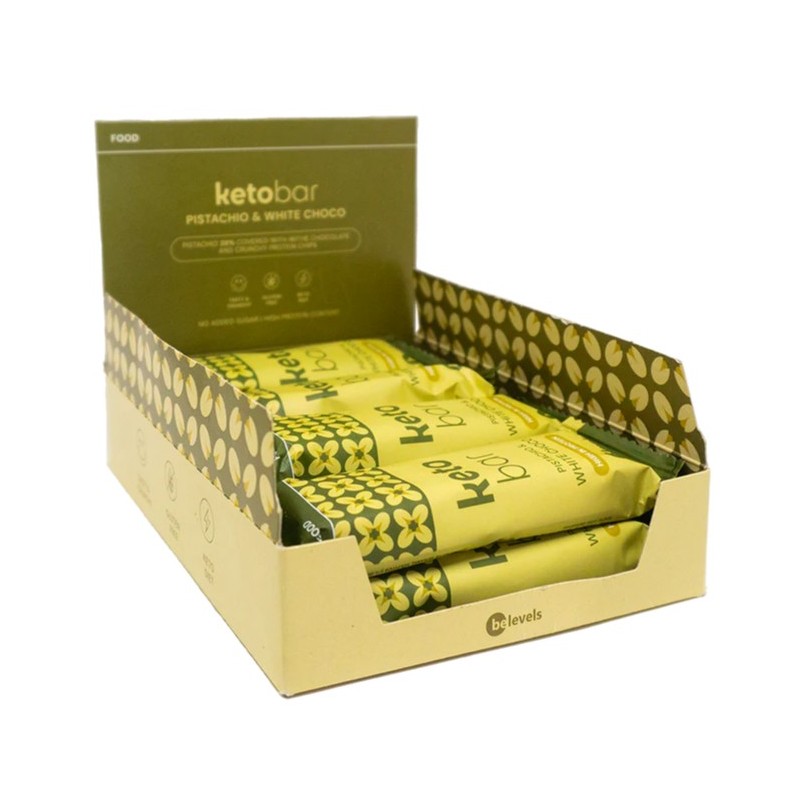 KETO PROT. BAR PISTACHO + CHOCO BLANCO -  CAJA 8 UDS.