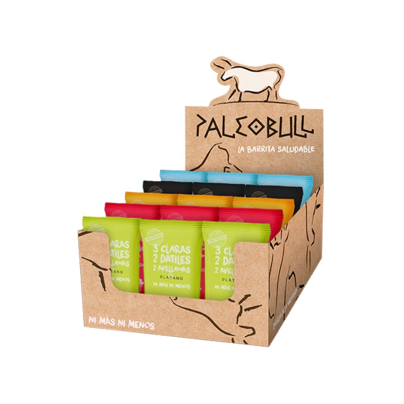 Pack Barritas 5 Sabores PaleoBull (Cacao, Coco, Plátano, Naranja, Melocotón). 50 G- 15 Unidades