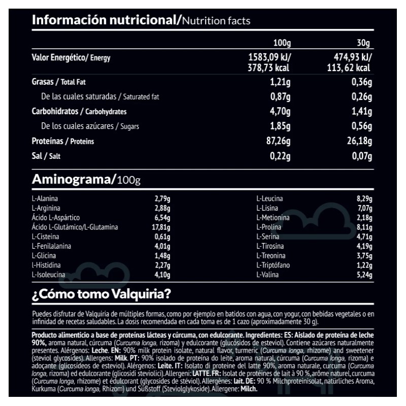 Valquiria: Aislado de Proteína de Leche Sabor Vainilla. 750 G