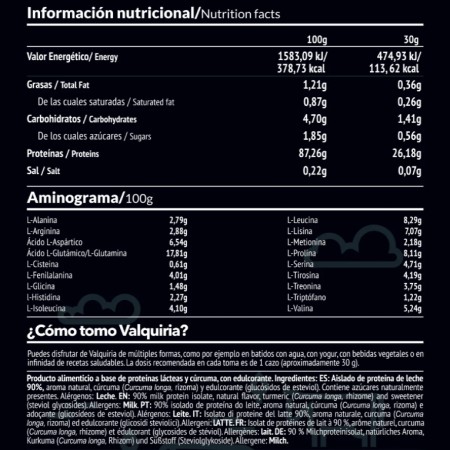 Valquiria: Aislado de Proteína de Leche Sabor Vainilla. 750 G