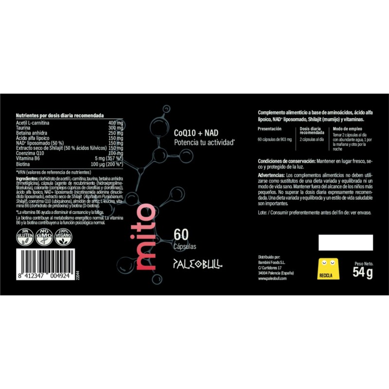 Mito Salud Mitocondrial: PQQ + COQ10. 30 Cápsulas