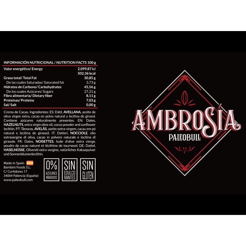 Ambrosía Crema de Cacao Saludable. 300 G