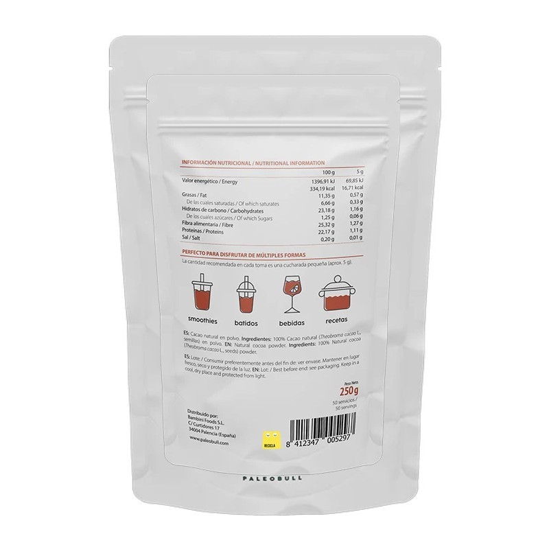 Cacao natural en polvo. 250 g
