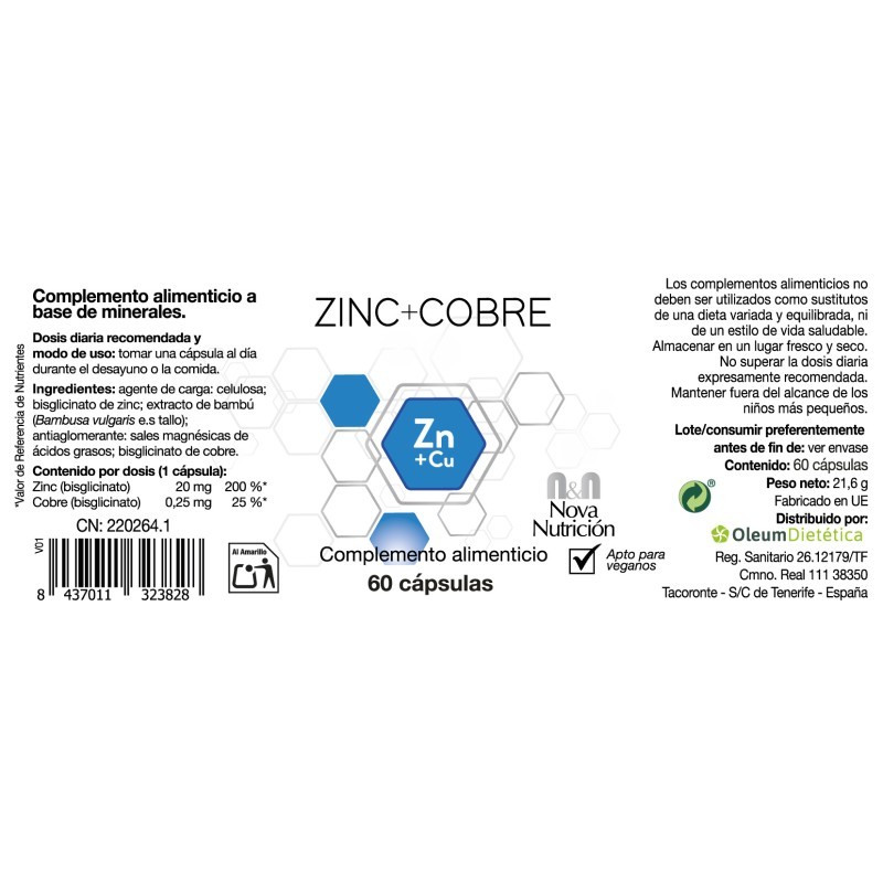 Zinc+cobre. 60 cápsulas