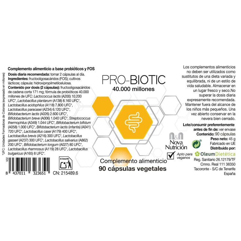 Pro-Biotic 40.000. 90 cápsulas